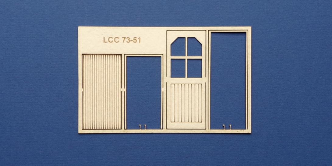 LCC 73-51 O gauge midland style signal box doors Set of bottom and upper floor doors for the midland style signal box.